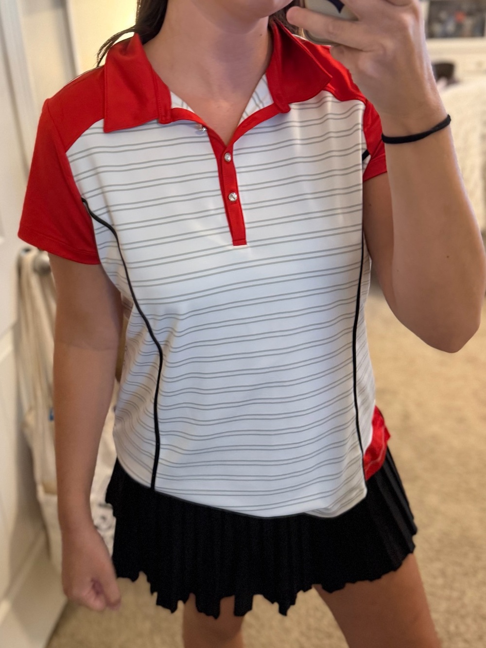 Women's Chicos Golf Short-Sleeve Button-Down Polo in White with Red Accents